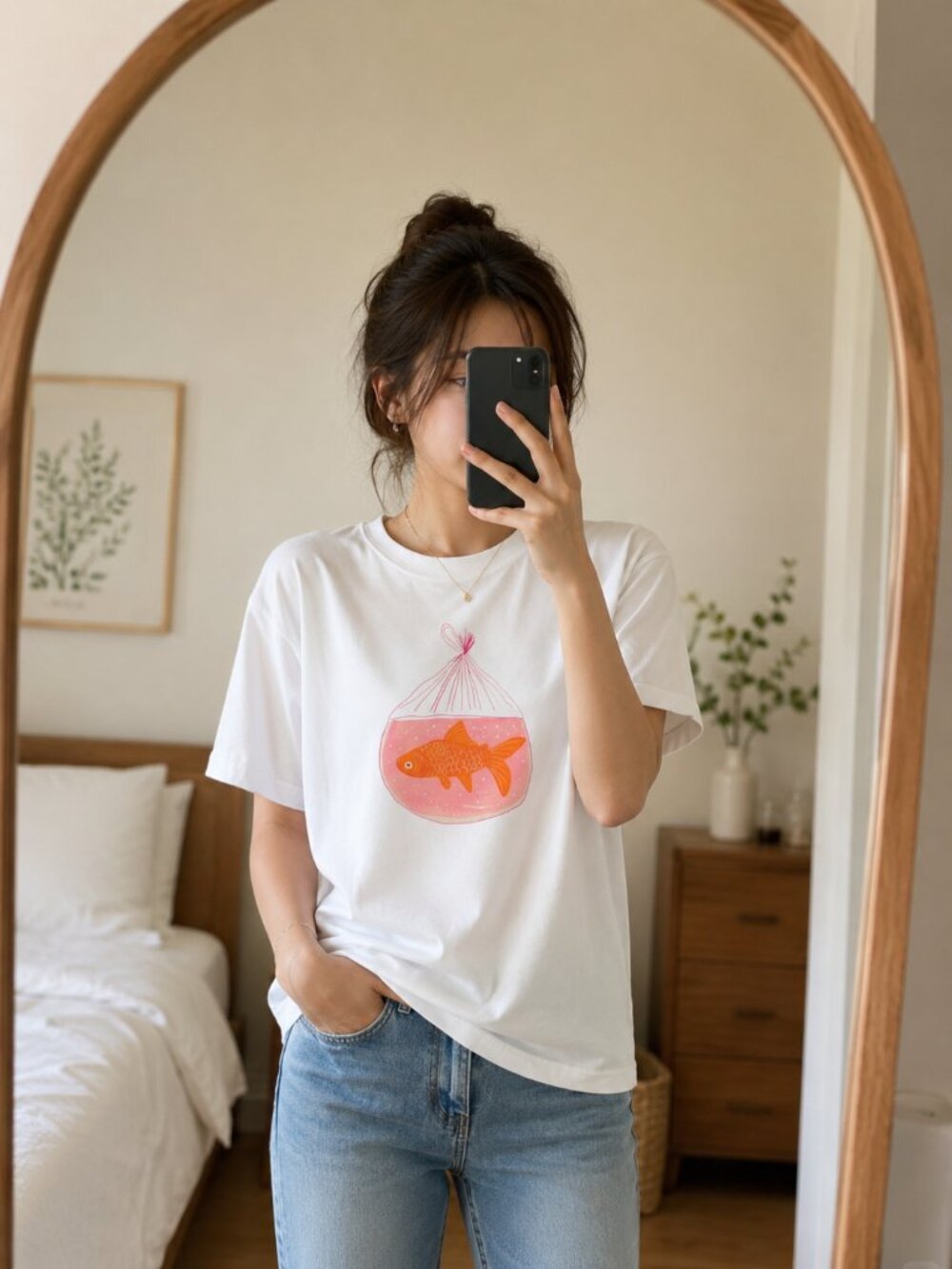 🐠 Goldfish Graphic Baby Tee | Retro Y2K Hand-Painted Design